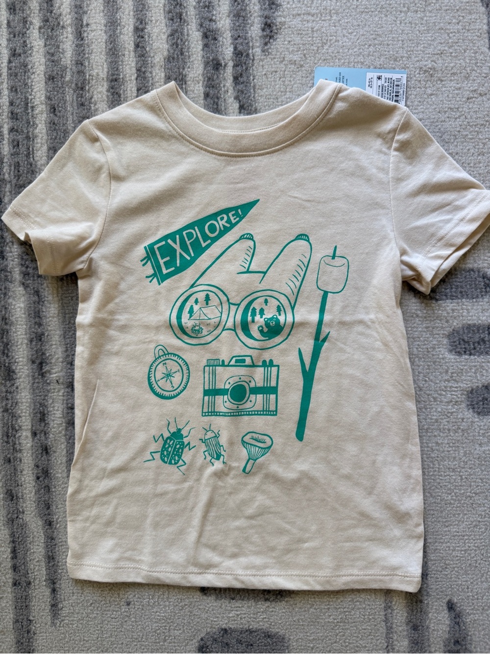 NWT! Cat & Jack Cream Tee with Teal 'Explore' Adventure Graphic